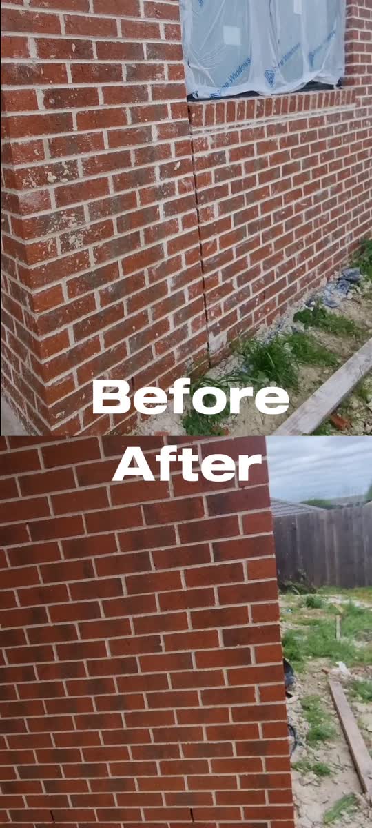 A Melbourne brick elevation cleaned by Vastex, filmed on site. The cleaned and uncleaned sections of the same wall are in frame together. No audio track.